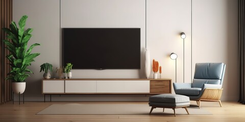 interior design of a family room with a television in the middle. Generative AI