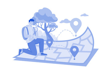 Male passenger is looking for a tourist destination on the map