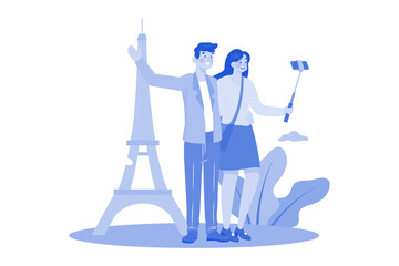 Couple of tourists taking a selfie