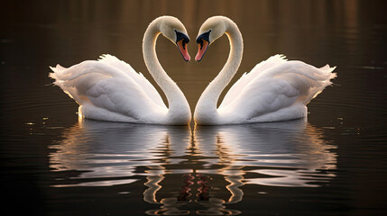 swans on the lake forming a heart