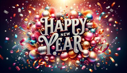 Celebrate the vibrant new year with a burst of joy and dazzling colors, as sparkling fireworks light up the sky and bold graphics dance with happiness
