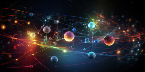 Obraz premium science background with particles and waves, quantum technology