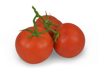 Three red tomatoes on a twig isolated on transparent background. Png ready to use - high resolution.