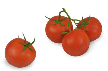 Group of red tomatoes, isolated on a transparent background with a shadow. 
