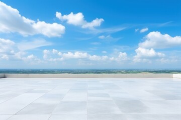 Blue Sky Background Cloud Horizon with Empty Concrete Floor. Generative AI.