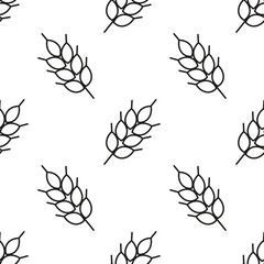 Fototapeta na wymiar outline wheat spikelets vector seamless pattern, design of print, wrapping paper, packaging on theme of bakery products, flour, harvest
