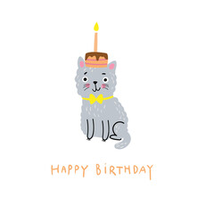 Cute holiday card with cat and cake - 663760116