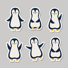 Obraz premium Stickers Collection of cartoon penguin. Vector illustration of Arctic cute animals.