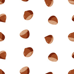Seamless Pattern Chestnut vector illustration. Background wallpaper Cartoon drawing of chestnut nuts in a shell.