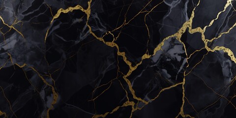 black marble with gold veined pattern. Generative AI
