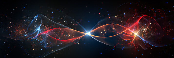 science background with particles and waves, quantum technology - obrazy, fototapety, plakaty