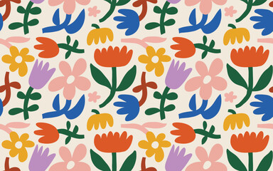 Vector seamless pattern with flowers - 663761574