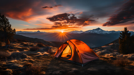 A captivating image of a solitary camper's tent in the midst of a vast, untouched wilderness, emphasizing the feeling of isolation and connection with nature.