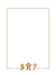 Vertical Rectangle Gingerbread Cookies Frame Border, Christmas Winter Holiday Graphics. Homemade sweets card and social media post template on white background. Vector illustration.