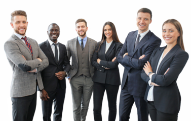 Businesspeople with colleagues standing on a transparent background