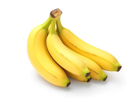Ripe yellow banana fruit in photo on white background. generative AI