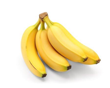 Ripe yellow banana fruit in photo on white background. generative AI