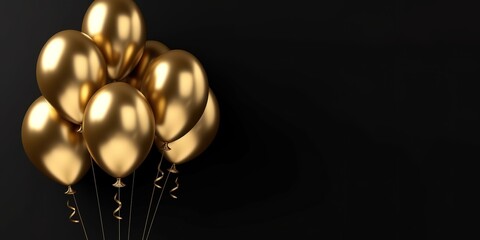 gold balloons on black background. generative AI