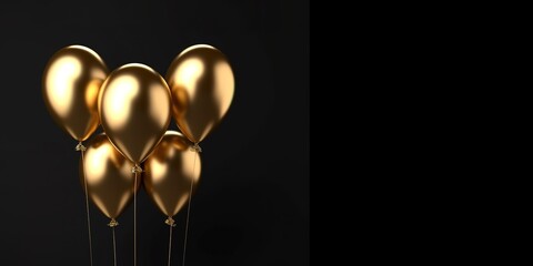golden confetti balloons isolated on black, in the style of rendered in unreal engine. generative AI