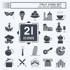 Icon Set Italy. suitable for education symbol. glyph style. simple design editable. design template vector. simple illustration