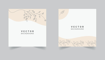 Neutral minimal background in pastel colors with plants elements. Vector for social media stories and post, invitation, greeting card, packaging, branding design,banner,presentation,poster,advertising