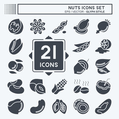 Icon Set Nuts. suitable for Nuts symbol. glyph style. simple design editable. design template vector. simple illustration