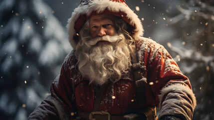 Winter Wonderland, Festive Santa Claus in Snowy Landscape