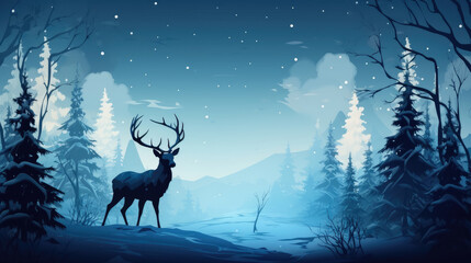 Silhouettes of deer in forrest , Animal wildlife silhouettes on meadow in forrest