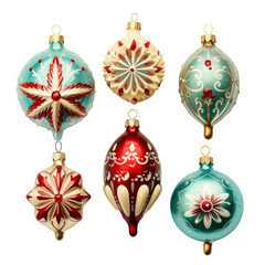Christmas decoration vintage retro baubles isolated on transparent background