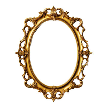 Marco de cuadro o espejo clasico o antiguo. Marco de cuadro grabado y chapado en oro aislado sobre fondo transparente.