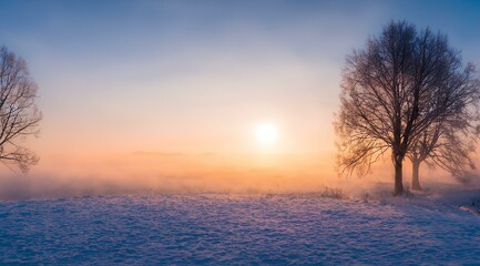 Fototapeta na wymiar Winter Landscape at Dusk or Dawn