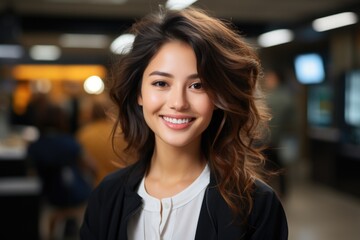 Portrait of young smiling Asian business woman in the office
