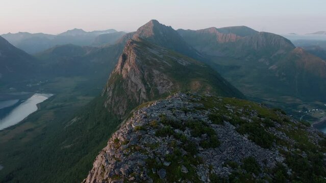 Rocky Peak Landscape, Mountains In Strytinden, Norway - aerial drone shot