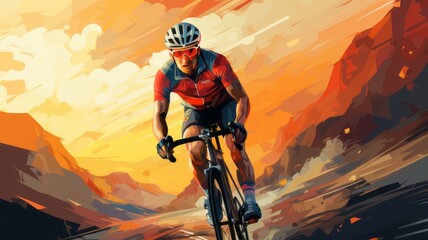 Colorful flat illustration of cycling sport - obrazy, fototapety, plakaty