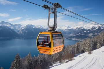 Obraz premium Photo of enjoying a cable car ride high above the snowy landscape