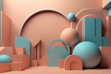 Abstract 3D render background with geometric shapes for product presentation. Generative AI