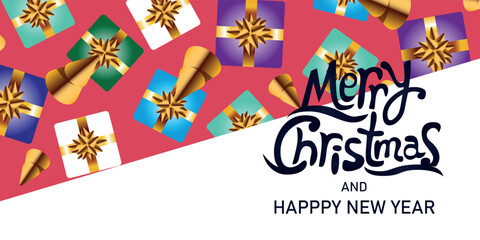 Merry Christmas and Happy New Year banner with Christmas decoration