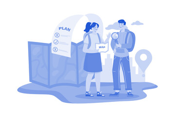 Couple planning a trip on the map