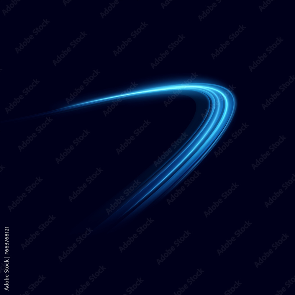Aufkleber blue glowing shiny lines. vector blue light effect, neon speed motion curve.speed ​​line.vector.