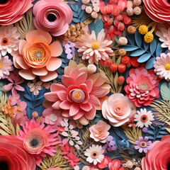 Obraz na płótnie Canvas Papercut floral 3d plants flowers repeat pattern
