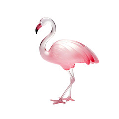 3d cute Pink flamingo isolated on transparent background, Flamingo figurine by glass on solid white background