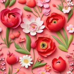 Obraz na płótnie Canvas Papercut floral 3d plants flowers repeat pattern