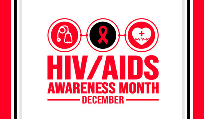 December is HIVAIDS Awareness Month background template. Holiday concept. background, banner, placard, card, and poster design template with text inscription and standard color. vector illustration.