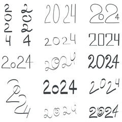 2024 outline, sketch set isolated vector