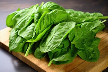 close up shot of green leafy vegetables on a board