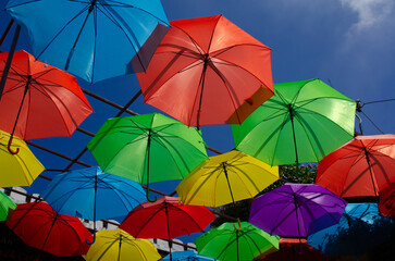 Fototapeta na wymiar Colorful Umbrellas Decorating The Street 