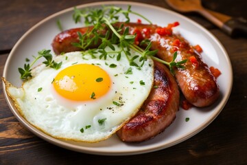 A delicious homemade breakfast with eggs and sausage. Generative AI