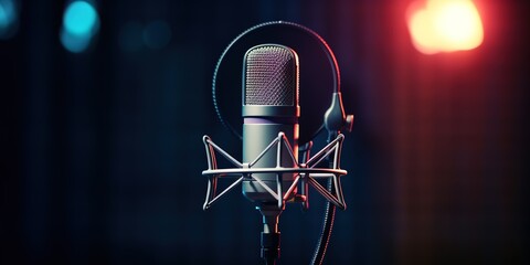 Fototapeta na wymiar Close up of professional microphone in recording studio