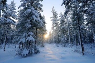 snow covered pine trees at winter solstice