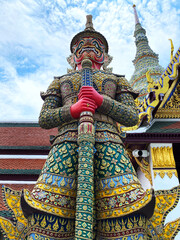 Red Demon statue close up, Bangkok, Thailand